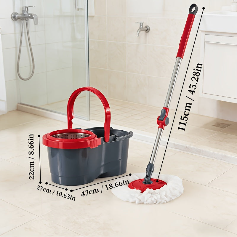 Adjustable Spin Mop & Bucket Set Detachable Rotating Mop with Hands-Free Wringing, Dual Microfiber Heads, Telescopic Handle, Dual-Drive Centrifugal Bucket for Easy Wash & Dry, Wet\u002FDry Use for Kitchen, Bathroom, Living Room, Bedroom, Office