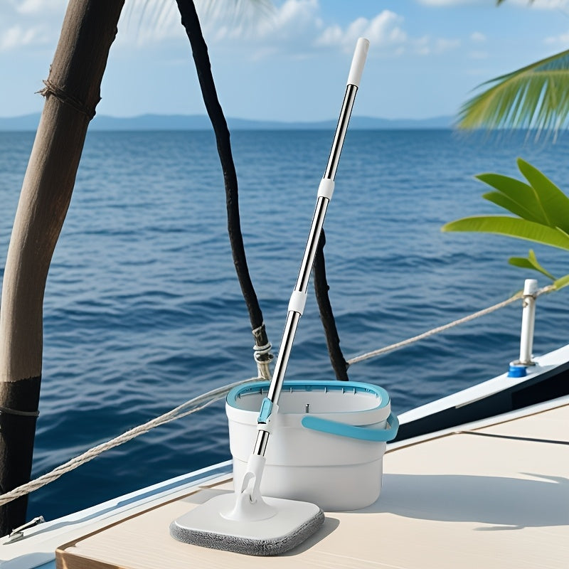 1 set S820 Spin Mop and Bucket Set with 2 Reusable Mop Pads for Home and Office Hand-Free Mop System in Plastic for Boat, Living Room, Bedroom, Kitchen, Bathroom and Floor Cleaning - No Electricity Needed