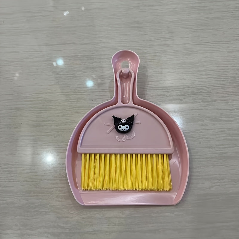 Sanrio Kuromi Desktop Cleaning Brush And Mini Dustpan Set | Portable Plastic Cleaning Tools For Living Room Use