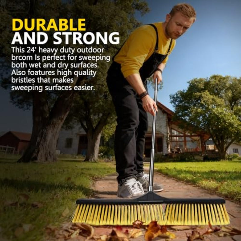 24' Heavy-Duty Industrial Push Broom with Stiff Bristles & 55' Long Handle Suitable for Garage, Patio, Warehouse Floor Cleaning - Commercial Broom for Concrete Floors, Warehouse Sweeper, Outdoor Broomstick