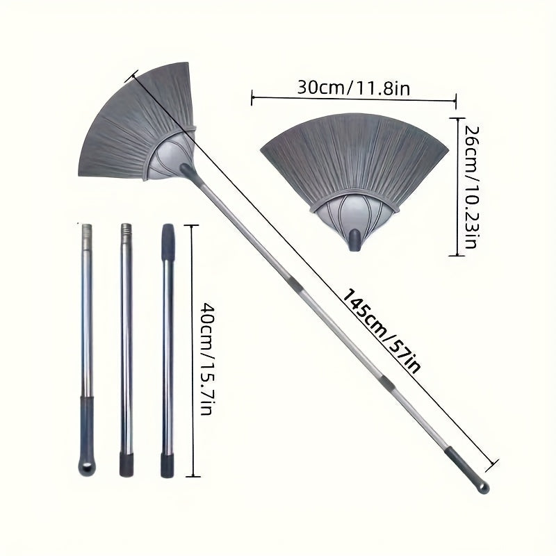 A Household Cleaning Broom with an Extendable Rod, Designed for Removing Cobwebs, Featuring a Fan-Shaped Duster That Is Suitable for Cleaning Cobwebs on Ceilings, Walls, And Hard-To- Areas. It Is Ideal for Various Settings Such As Bedrooms