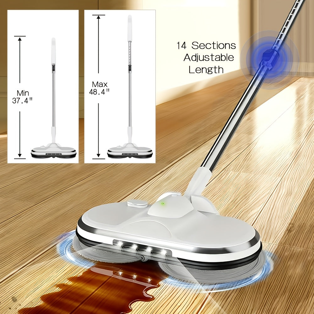 Cordless Electric Mop, Electric Spin Mop, Rotating Electric Mop With LED Front Light, 37.4in-48.4in Telescopic, 6.2oz Water Tank, 60-minute Battery Life, Powerful Rotating Mop, Automatic Spray Function, Home Cleaning Assistant, For Hardwood Floors