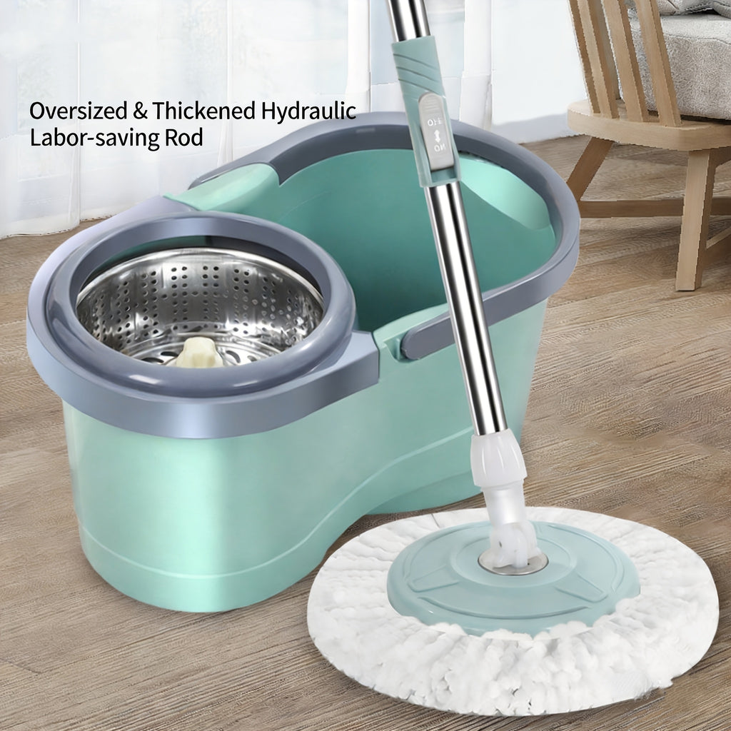 1 Set Rotating Spin Mop and Bucket Set with Hydraulic Assisted Dewatering, Adjustable Telescopic Handle and One Extra Interchangeable Microfiber Mop Heads, Self-Wringing No Hand Wash Wet Dry 2-in-1, Efficient Floor Cleaning Tool for Home and Spring