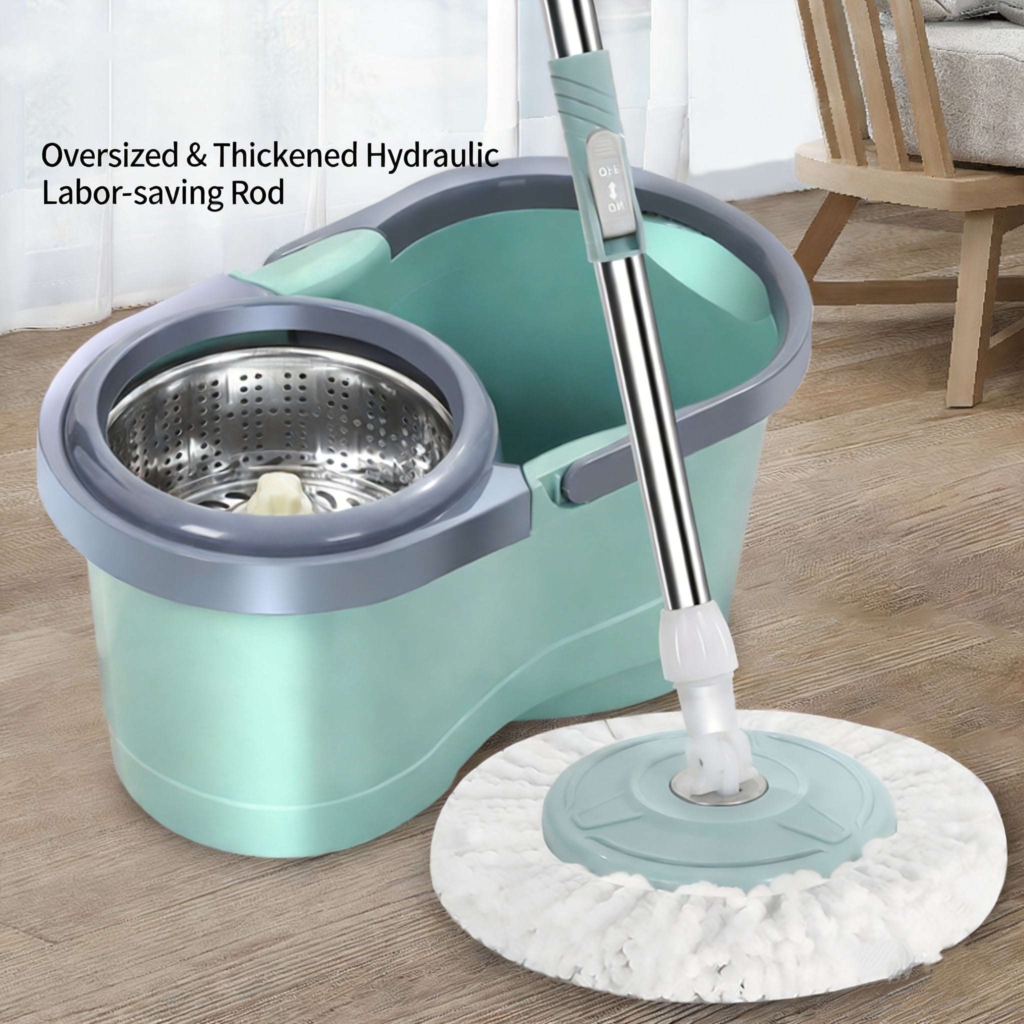 1 Set Rotating Spin Mop and Bucket Set with Hydraulic Assisted Dewatering, Adjustable Telescopic Handle and One Extra Interchangeable Microfiber Mop Heads, Self-Wringing No Hand Wash Wet Dry 2-in-1, Efficient Floor Cleaning Tool for Home and Spring
