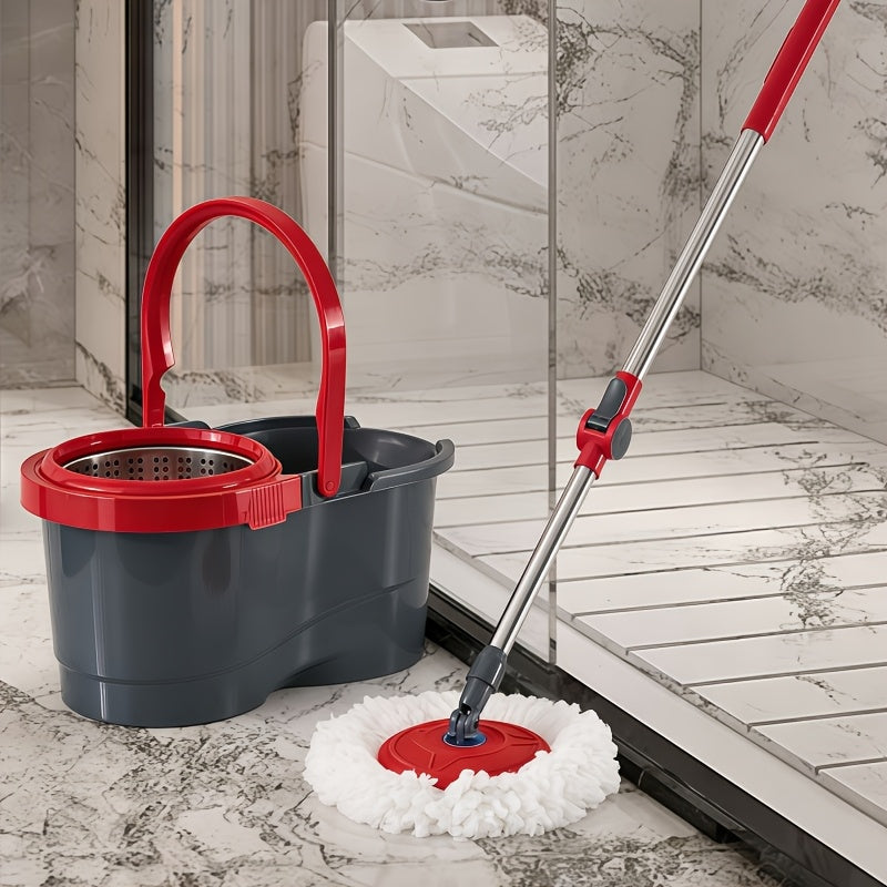 Adjustable Spin Mop & Bucket Set Detachable Rotating Mop with Hands-Free Wringing, Dual Microfiber Heads, Telescopic Handle, Dual-Drive Centrifugal Bucket for Easy Wash & Dry, Wet\u002FDry Use for Kitchen, Bathroom, Living Room, Bedroom, Office