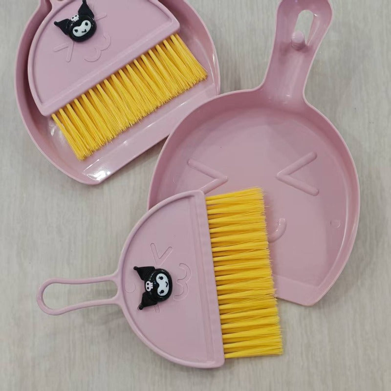 Sanrio Kuromi Desktop Cleaning Brush And Mini Dustpan Set | Portable Plastic Cleaning Tools For Living Room Use