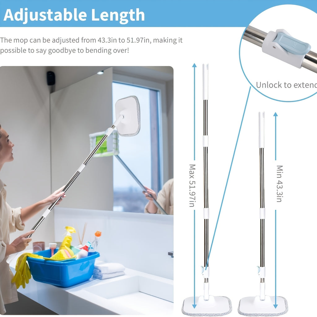 1 set S820 Spin Mop and Bucket Set with 2 Reusable Mop Pads for Home and Office Hand-Free Mop System in Plastic for Boat, Living Room, Bedroom, Kitchen, Bathroom and Floor Cleaning - No Electricity Needed