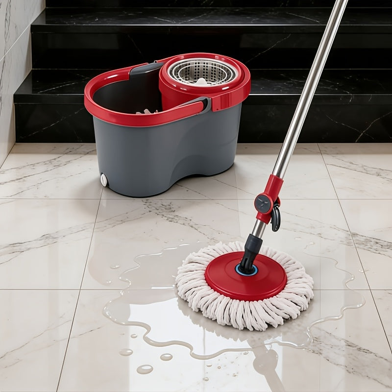 Adjustable Spin Mop & Bucket Set Detachable Rotating Mop with Hands-Free Wringing, Dual Microfiber Heads, Telescopic Handle, Dual-Drive Centrifugal Bucket for Easy Wash & Dry, Wet\u002FDry Use for Kitchen, Bathroom, Living Room, Bedroom, Office