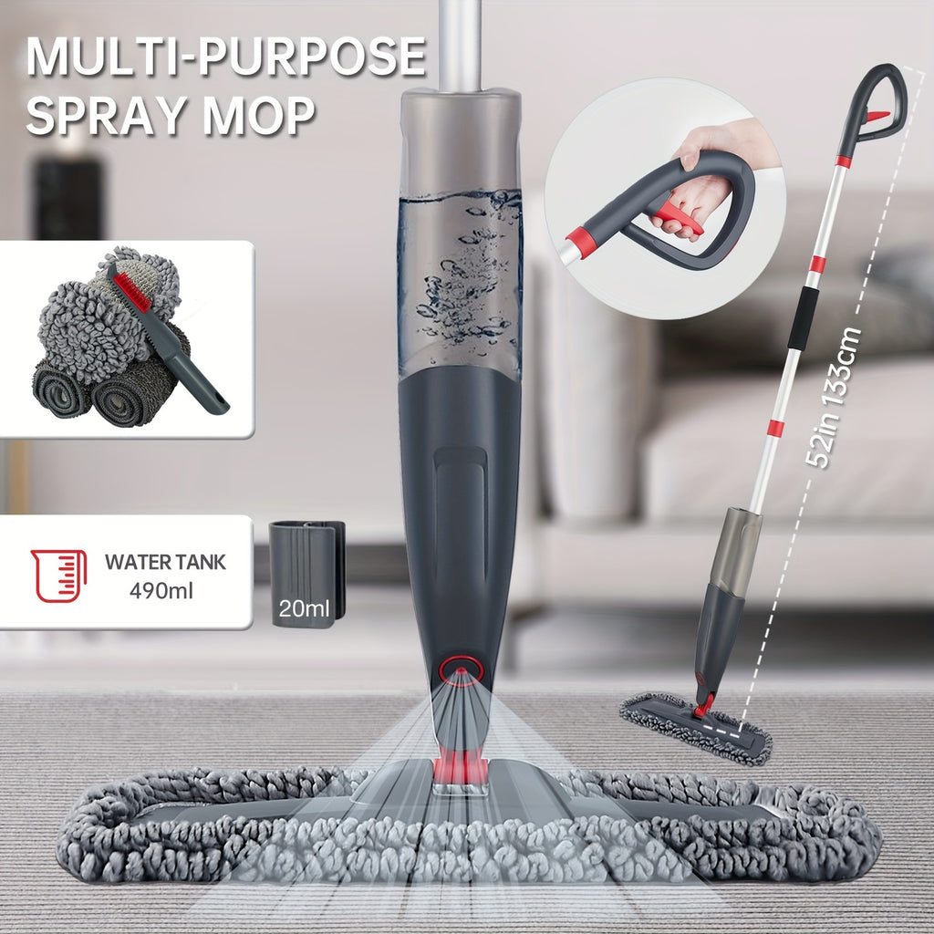 Spray Mop for Floor Cleaning with 3 Washable Pads - Multipurpose Wet Dry Microfiber Mop with 16.91oz Refillable Bottle for Kitchen, Wood, Hardwood, Laminate, Tile, Dust - Metal, for Living Room, Bedroom, Glass, Wall