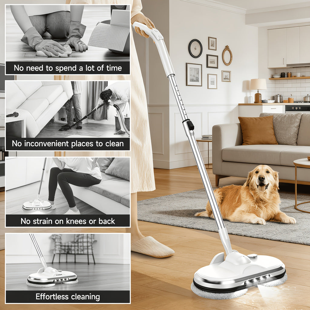 Cordless Electric Mop, Electric Spin Mop, Rotating Electric Mop With LED Front Light, 37.4in-48.4in Telescopic, 6.2oz Water Tank, 60-minute Battery Life, Powerful Rotating Mop, Automatic Spray Function, Home Cleaning Assistant, For Hardwood Floors