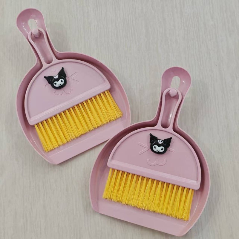 Sanrio Kuromi Desktop Cleaning Brush And Mini Dustpan Set | Portable Plastic Cleaning Tools For Living Room Use