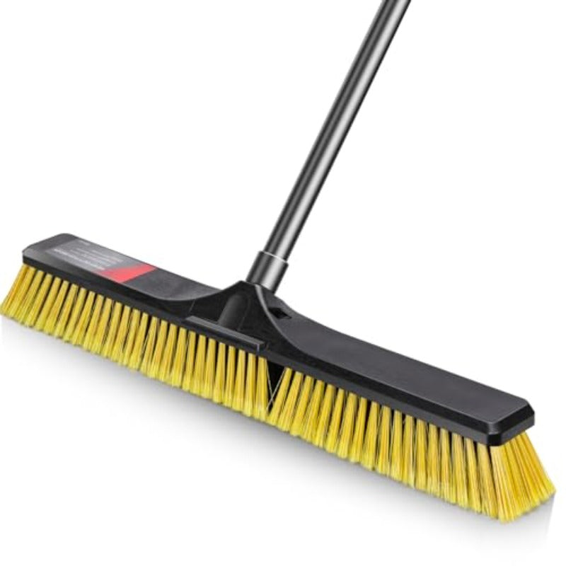 24' Heavy-Duty Industrial Push Broom with Stiff Bristles & 55' Long Handle Suitable for Garage, Patio, Warehouse Floor Cleaning - Commercial Broom for Concrete Floors, Warehouse Sweeper, Outdoor Broomstick
