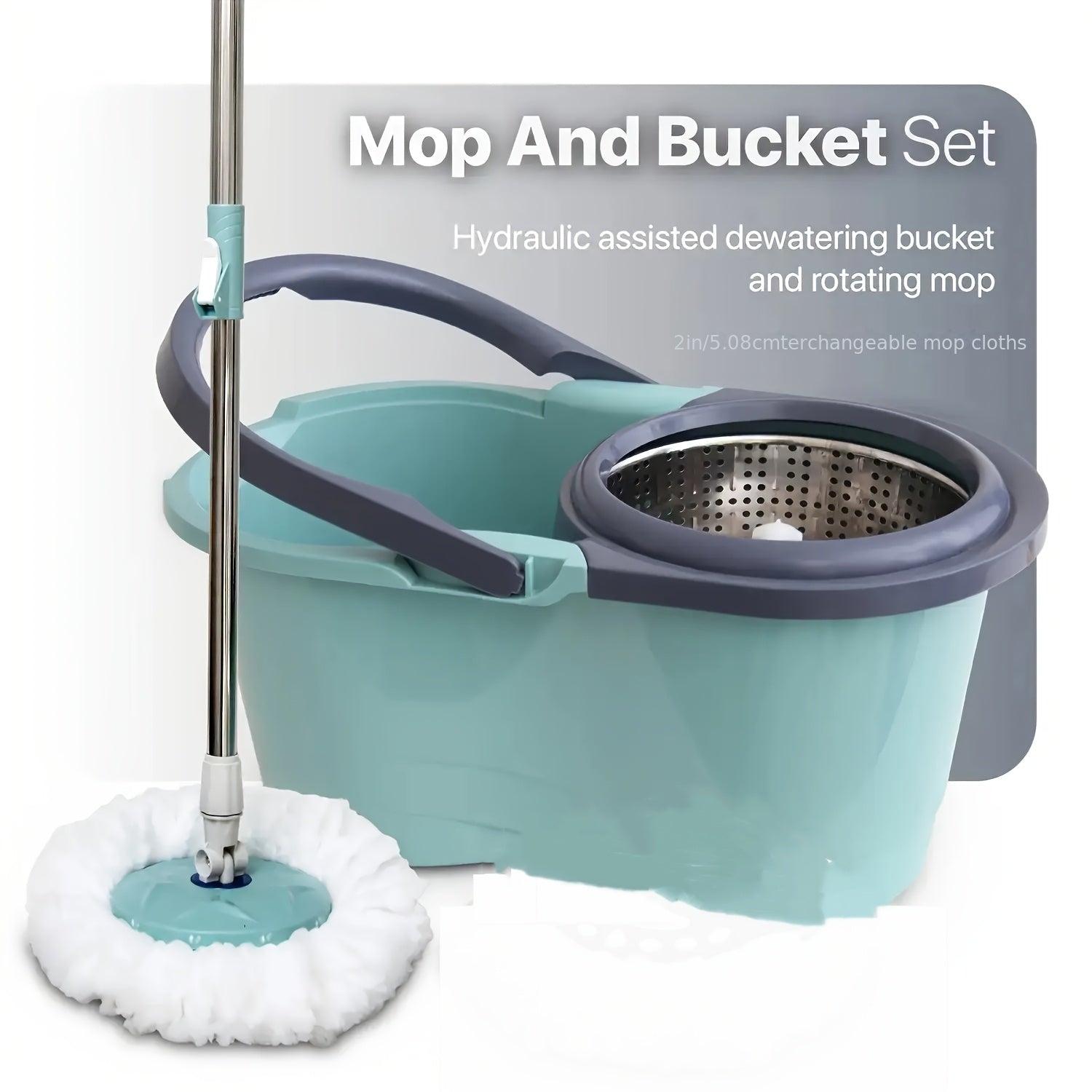 1 Set Rotating Spin Mop and Bucket Set with Hydraulic Assisted Dewatering, Adjustable Telescopic Handle and One Extra Interchangeable Microfiber Mop Heads, Self-Wringing No Hand Wash Wet Dry 2-in-1, Efficient Floor Cleaning Tool for Home and Spring