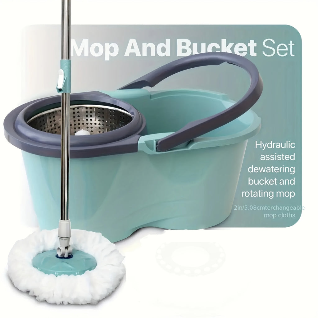 1 Set Rotating Spin Mop and Bucket Set with Hydraulic Assisted Dewatering, Adjustable Telescopic Handle and One Extra Interchangeable Microfiber Mop Heads, Self-Wringing No Hand Wash Wet Dry 2-in-1, Efficient Floor Cleaning Tool for Home and Spring