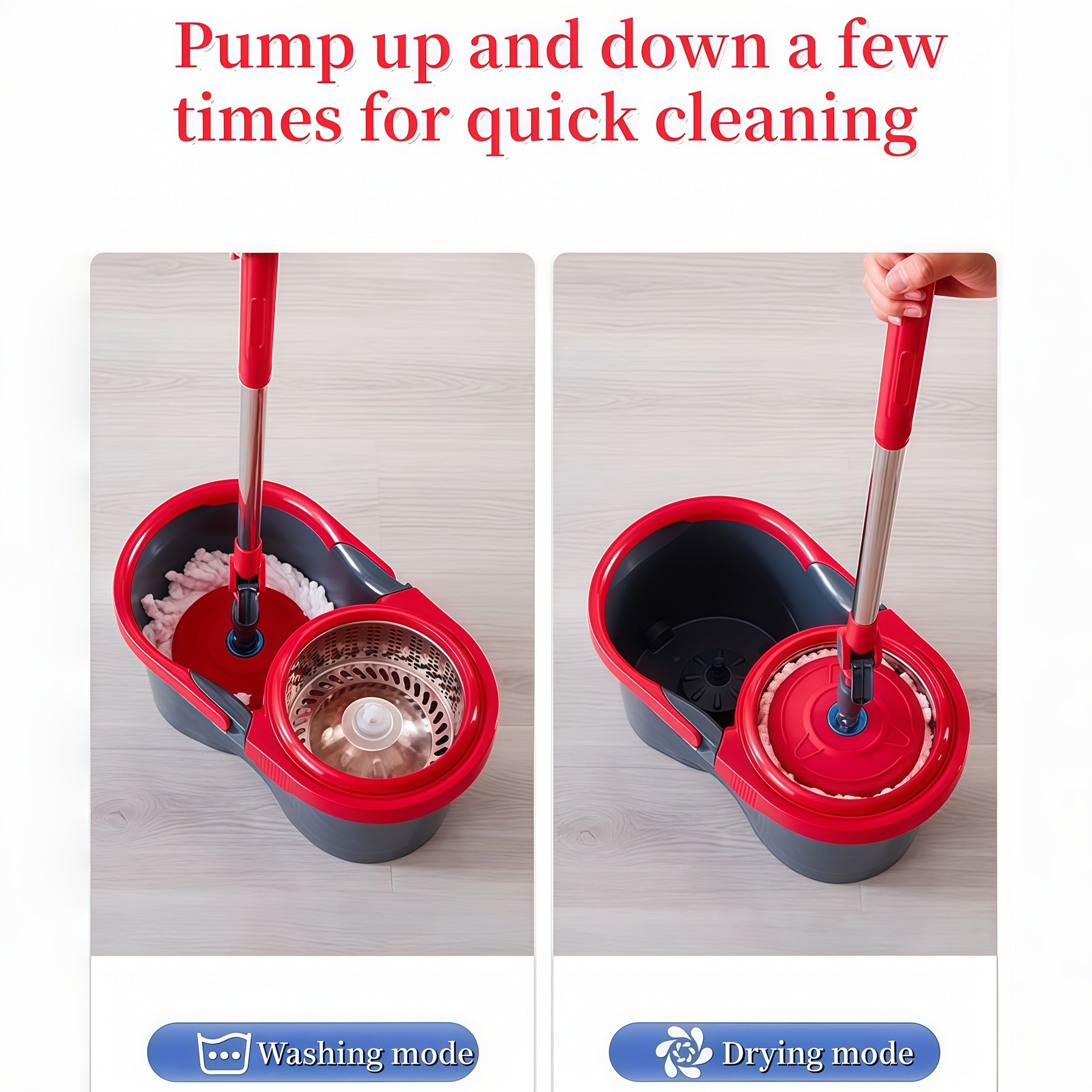 Adjustable Spin Mop & Bucket Set Detachable Rotating Mop with Hands-Free Wringing, Dual Microfiber Heads, Telescopic Handle, Dual-Drive Centrifugal Bucket for Easy Wash & Dry, Wet\u002FDry Use for Kitchen, Bathroom, Living Room, Bedroom, Office
