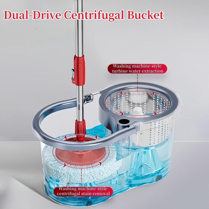 Adjustable Spin Mop & Bucket Set Detachable Rotating Mop with Hands-Free Wringing, Dual Microfiber Heads, Telescopic Handle, Dual-Drive Centrifugal Bucket for Easy Wash & Dry, Wet\u002FDry Use for Kitchen, Bathroom, Living Room, Bedroom, Office