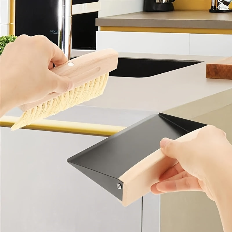 Mini Broom and Dustpan Set - Portable Handheld Sweeping Brush with Wooden Handle, Suitable for Pet Hair, Desktops, Furniture, and Travel Cleaning, Portable Desktop Cleaning Brush | Desktop Broom and Dustpan Set | Compact Broom | Creative Cleaning