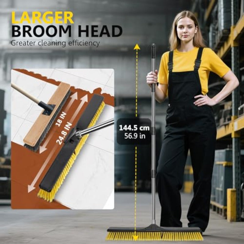 24' Heavy-Duty Industrial Push Broom with Stiff Bristles & 55' Long Handle Suitable for Garage, Patio, Warehouse Floor Cleaning - Commercial Broom for Concrete Floors, Warehouse Sweeper, Outdoor Broomstick