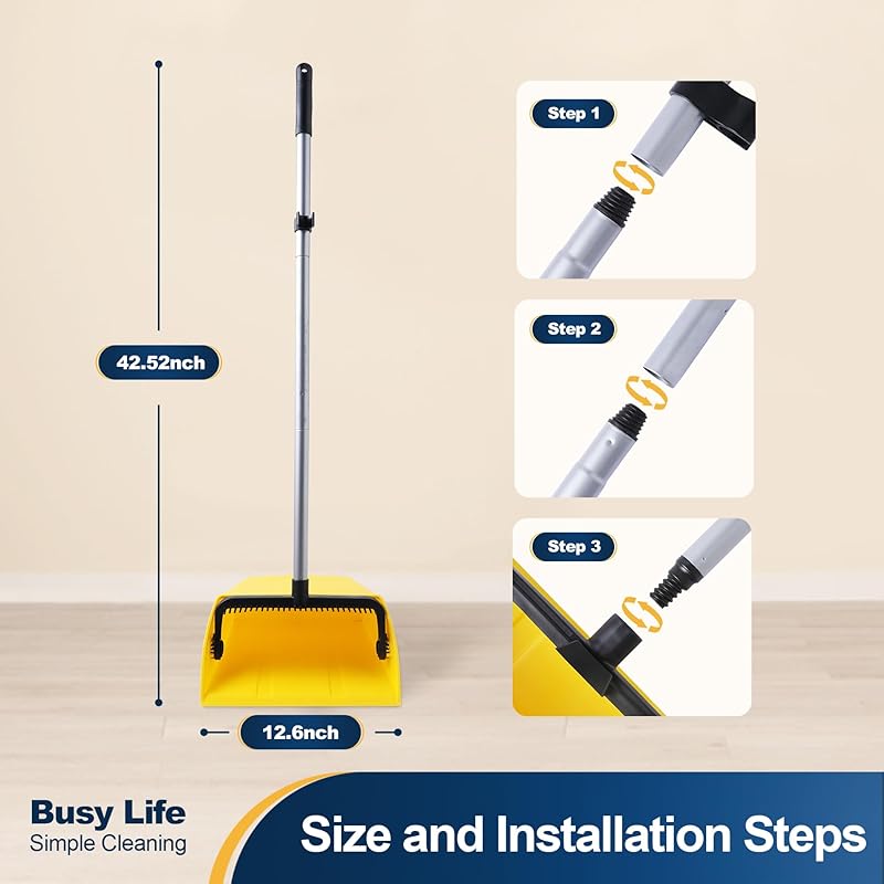 Heavy-Duty Commercial Corn Broom & Dustpan Suitable for Indoor\u002FOutdoor Use with Comb Attachment - Hard Floor Sweeper for Stone Dust, Debris, Leaves - Ideal for Home, Office, Garage, Mall Floors - Broom and Pan Combo