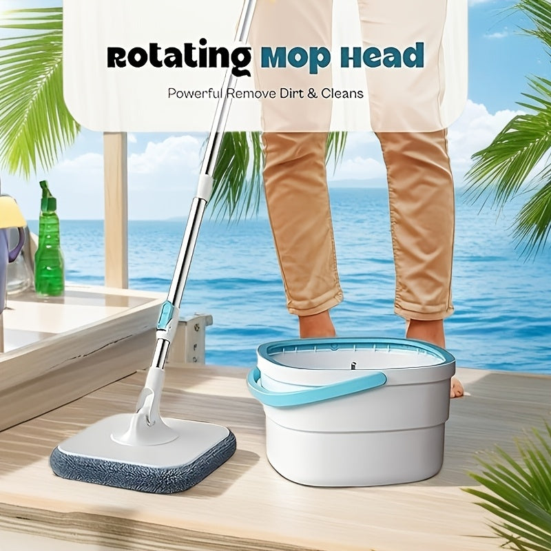 1 set S820 Spin Mop and Bucket Set with 2 Reusable Mop Pads for Home and Office Hand-Free Mop System in Plastic for Boat, Living Room, Bedroom, Kitchen, Bathroom and Floor Cleaning - No Electricity Needed