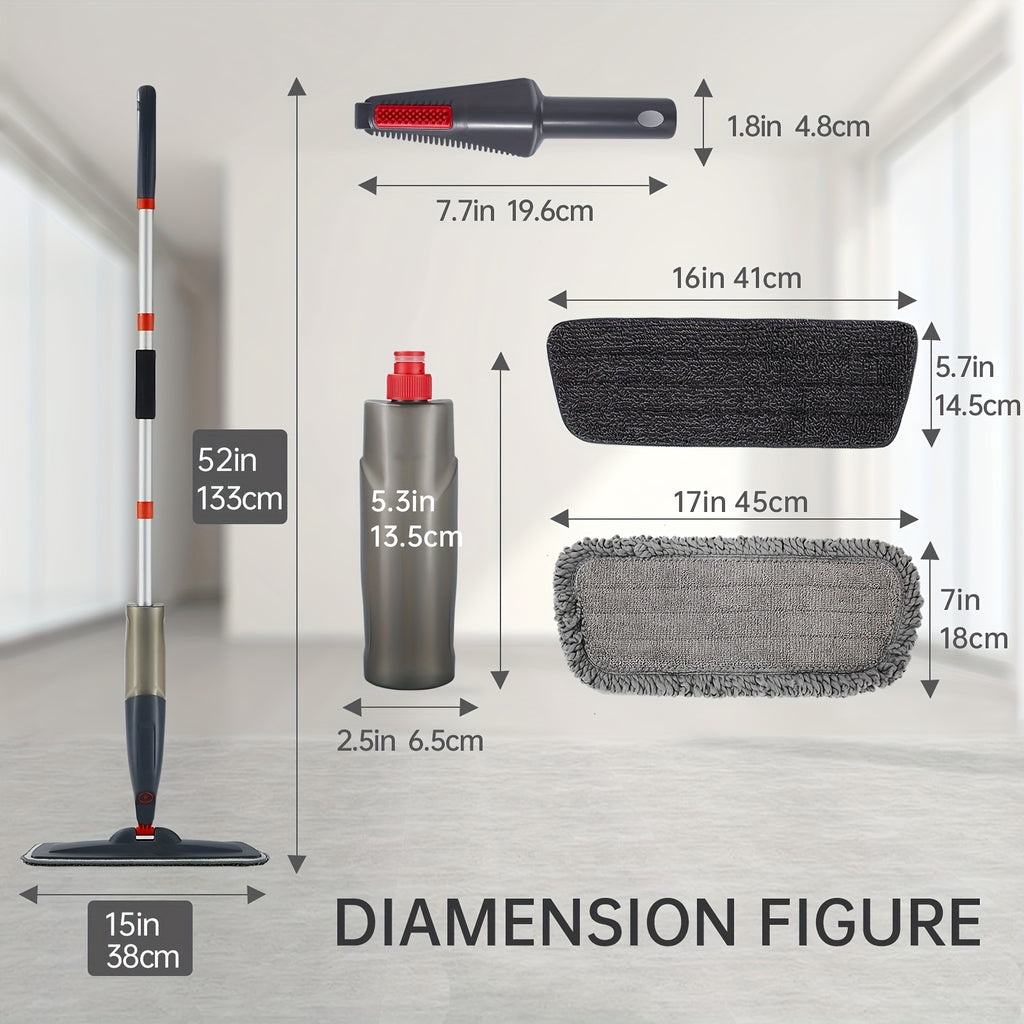 Spray Mop for Floor Cleaning with 3 Washable Pads - Multipurpose Wet Dry Microfiber Mop with 16.91oz Refillable Bottle for Kitchen, Wood, Hardwood, Laminate, Tile, Dust - Metal, for Living Room, Bedroom, Glass, Wall