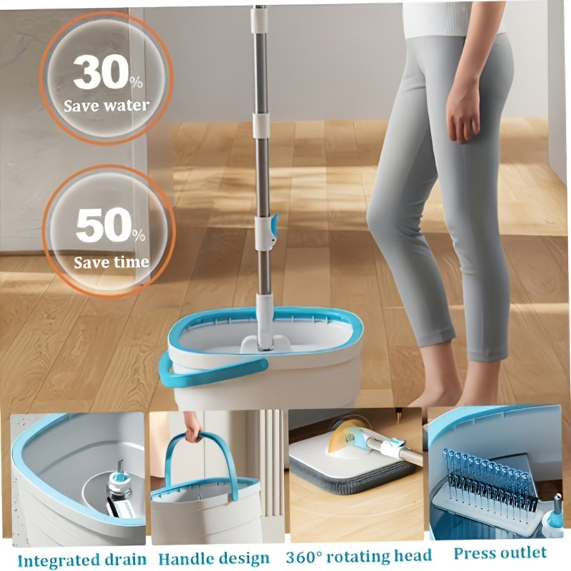 1 set S820 Spin Mop and Bucket Set with 2 Reusable Mop Pads for Home and Office Hand-Free Mop System in Plastic for Boat, Living Room, Bedroom, Kitchen, Bathroom and Floor Cleaning - No Electricity Needed
