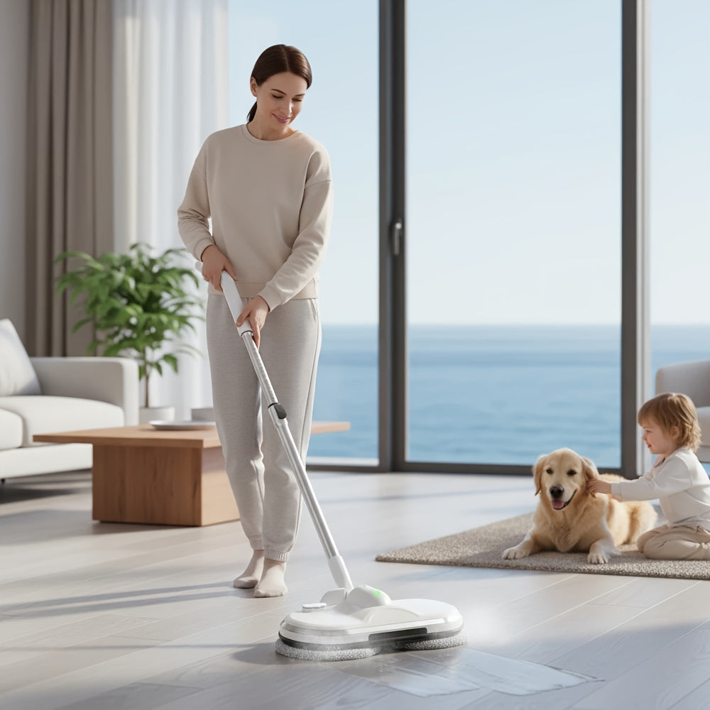 Cordless Electric Mop, Electric Spin Mop, Rotating Electric Mop With LED Front Light, 37.4in-48.4in Telescopic, 6.2oz Water Tank, 60-minute Battery Life, Powerful Rotating Mop, Automatic Spray Function, Home Cleaning Assistant, For Hardwood Floors