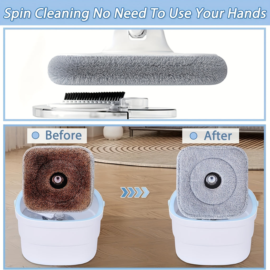1 set S820 Spin Mop and Bucket Set with 2 Reusable Mop Pads for Home and Office Hand-Free Mop System in Plastic for Boat, Living Room, Bedroom, Kitchen, Bathroom and Floor Cleaning - No Electricity Needed