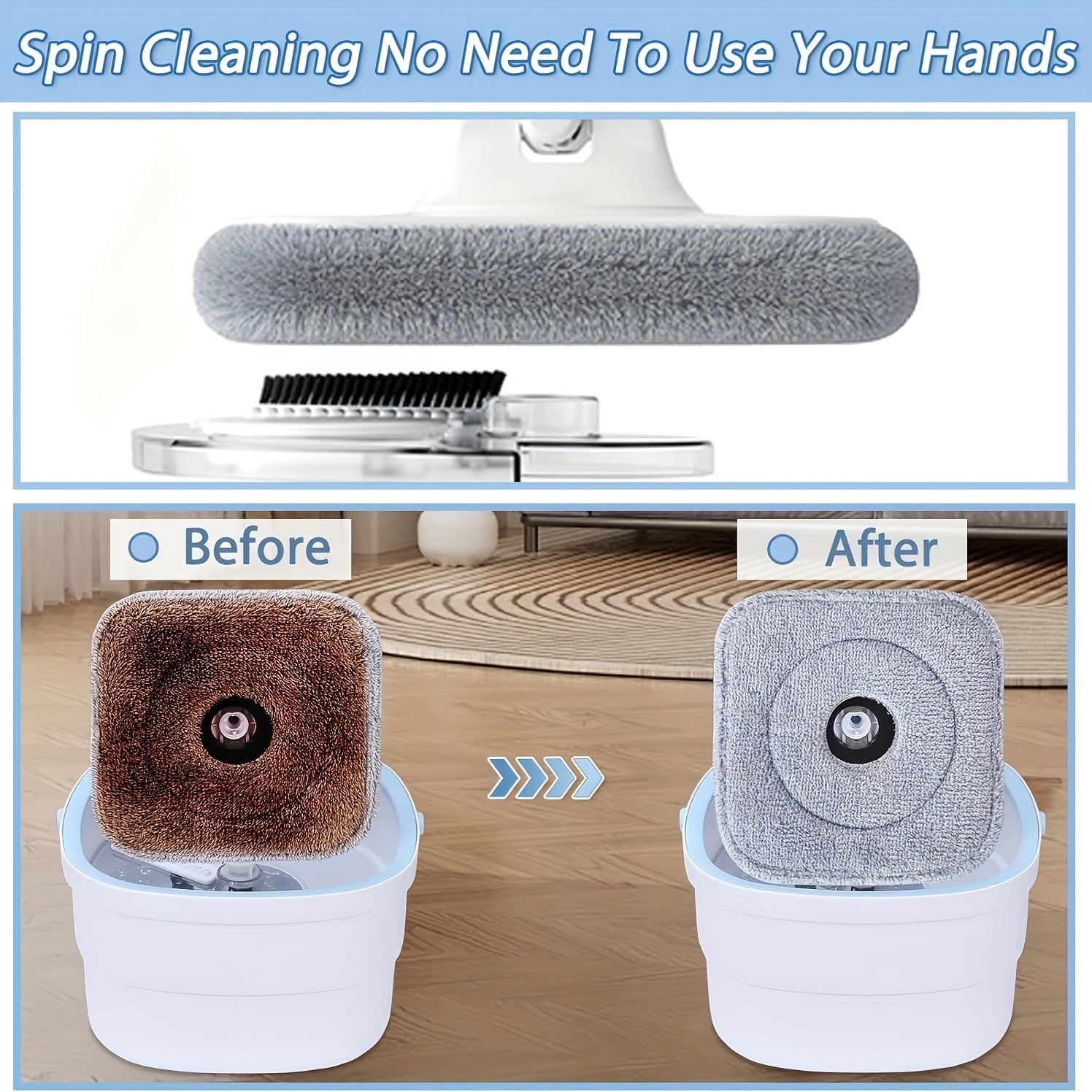 1 set S820 Spin Mop and Bucket Set with 2 Reusable Mop Pads for Home and Office Hand-Free Mop System in Plastic for Boat, Living Room, Bedroom, Kitchen, Bathroom and Floor Cleaning - No Electricity Needed