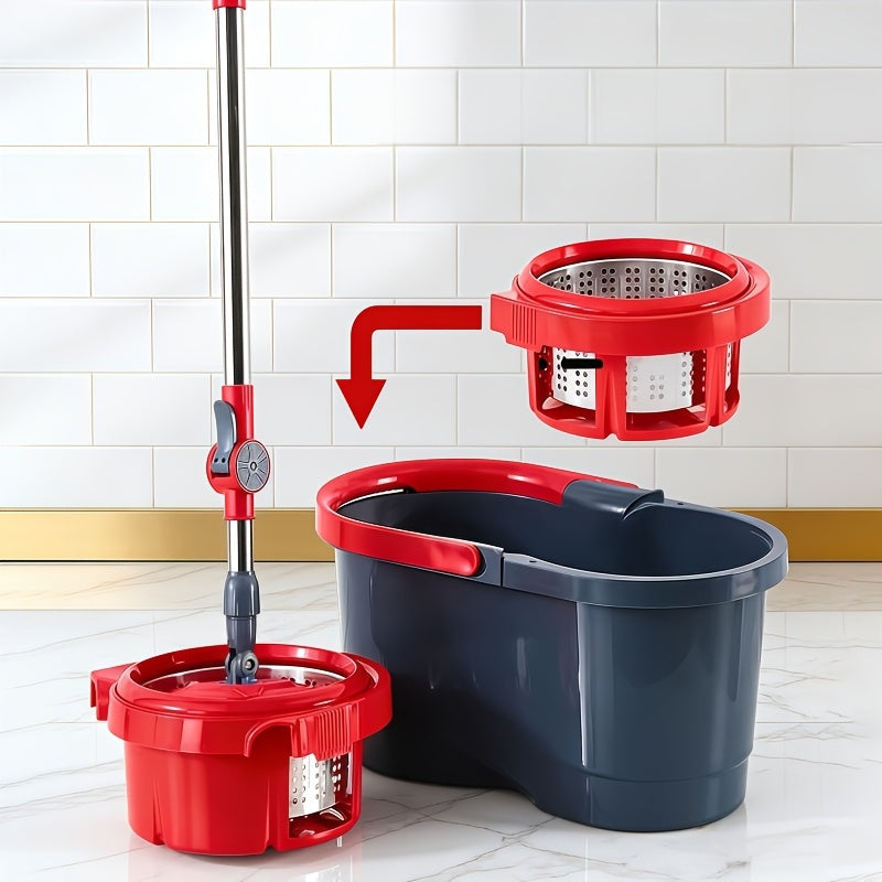 Adjustable Spin Mop & Bucket Set Detachable Rotating Mop with Hands-Free Wringing, Dual Microfiber Heads, Telescopic Handle, Dual-Drive Centrifugal Bucket for Easy Wash & Dry, Wet\u002FDry Use for Kitchen, Bathroom, Living Room, Bedroom, Office