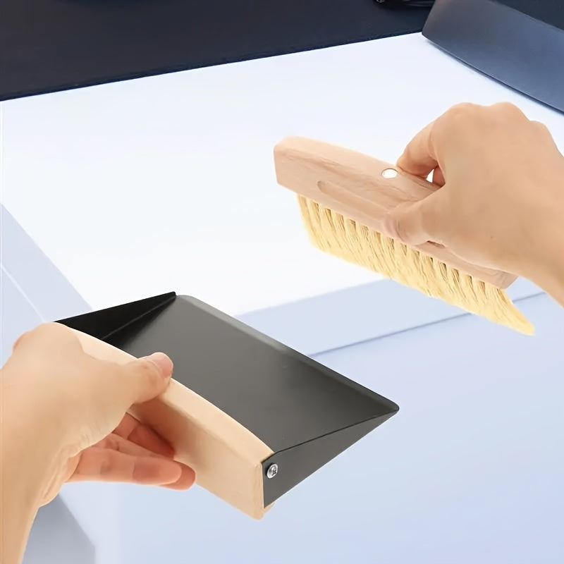 Mini Broom and Dustpan Set - Portable Handheld Sweeping Brush with Wooden Handle, Suitable for Pet Hair, Desktops, Furniture, and Travel Cleaning, Portable Desktop Cleaning Brush | Desktop Broom and Dustpan Set | Compact Broom | Creative Cleaning