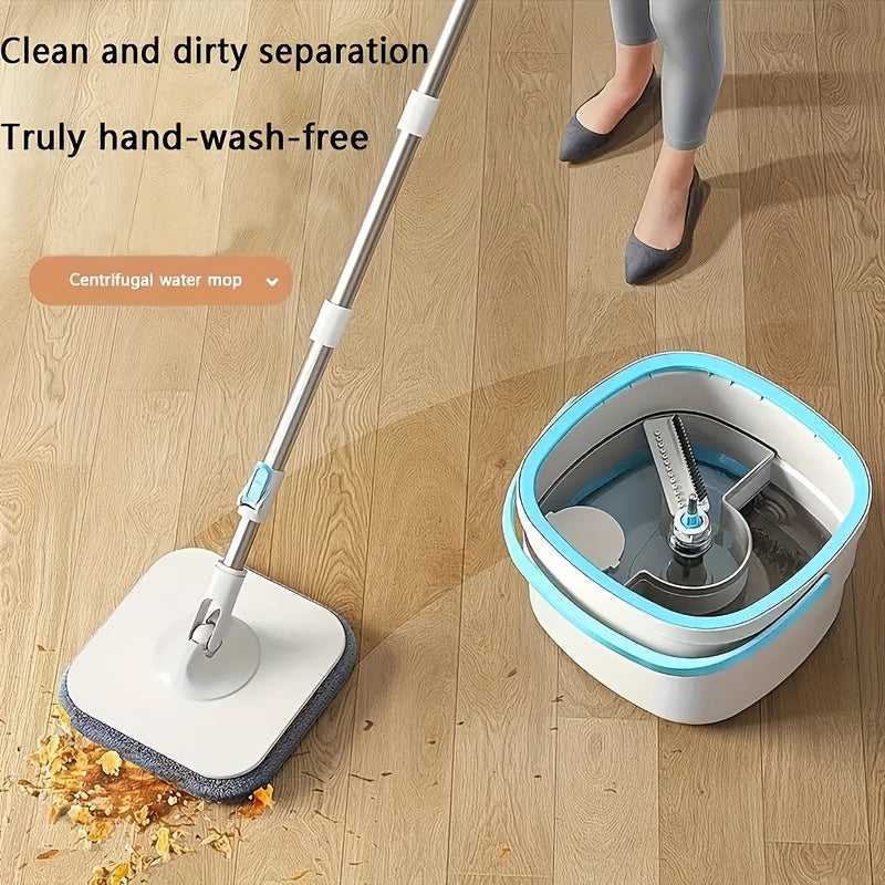 1 set S820 Spin Mop and Bucket Set with 2 Reusable Mop Pads for Home and Office Hand-Free Mop System in Plastic for Boat, Living Room, Bedroom, Kitchen, Bathroom and Floor Cleaning - No Electricity Needed