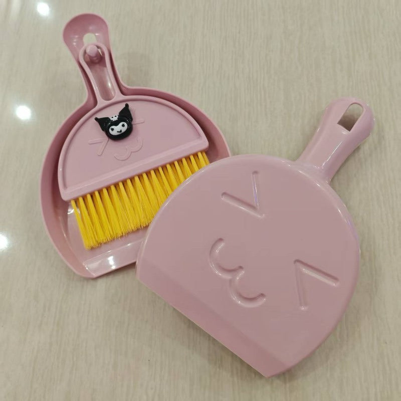 Sanrio Kuromi Desktop Cleaning Brush And Mini Dustpan Set | Portable Plastic Cleaning Tools For Living Room Use