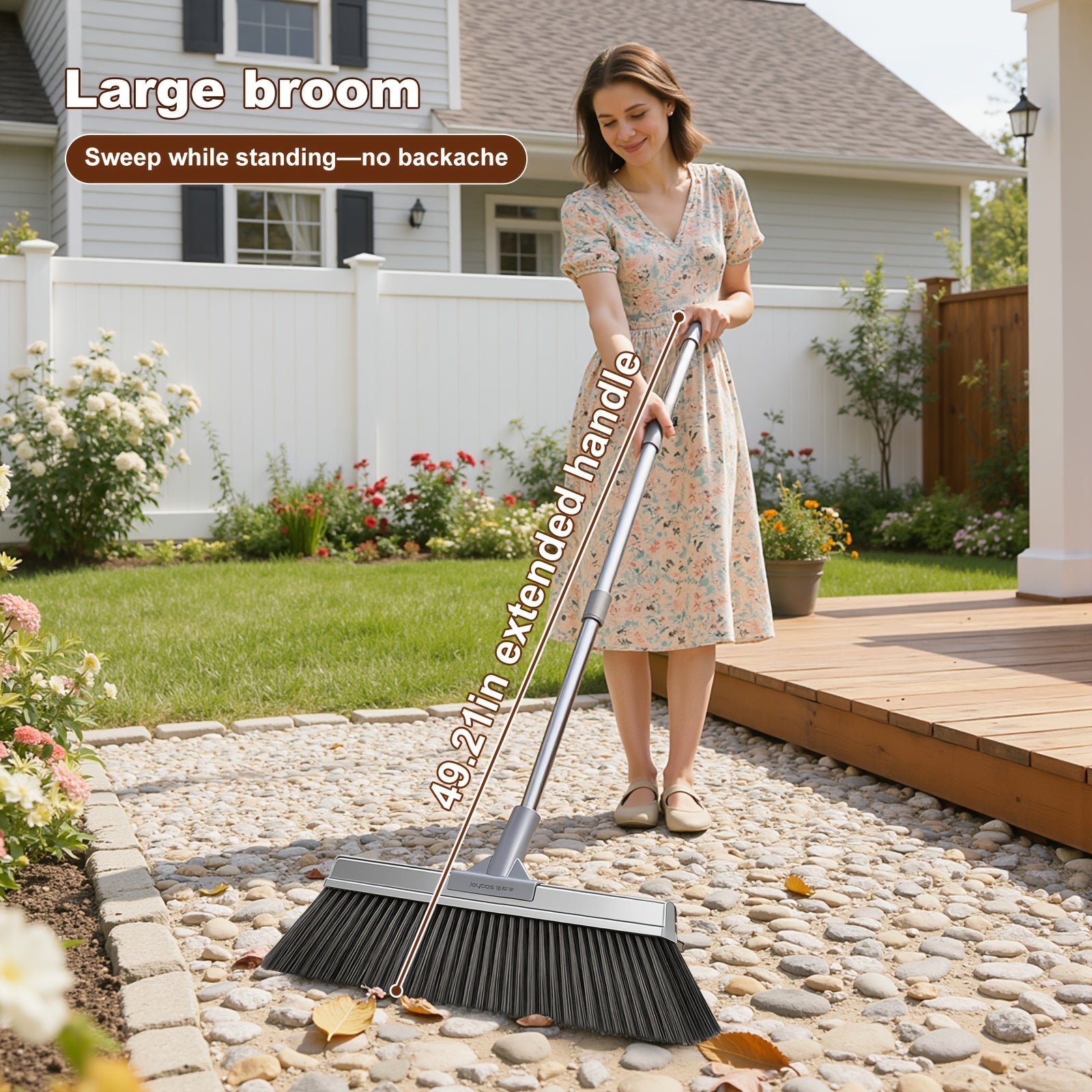 Heavy Duty Long Handle Large Broom- Stiff Bristles Effectively Clean up Brooms and Debris, Durable Plastic Design Easily Cleans Interior\u002Ffloor, Great for Yard and Home Use, Broom for Ground