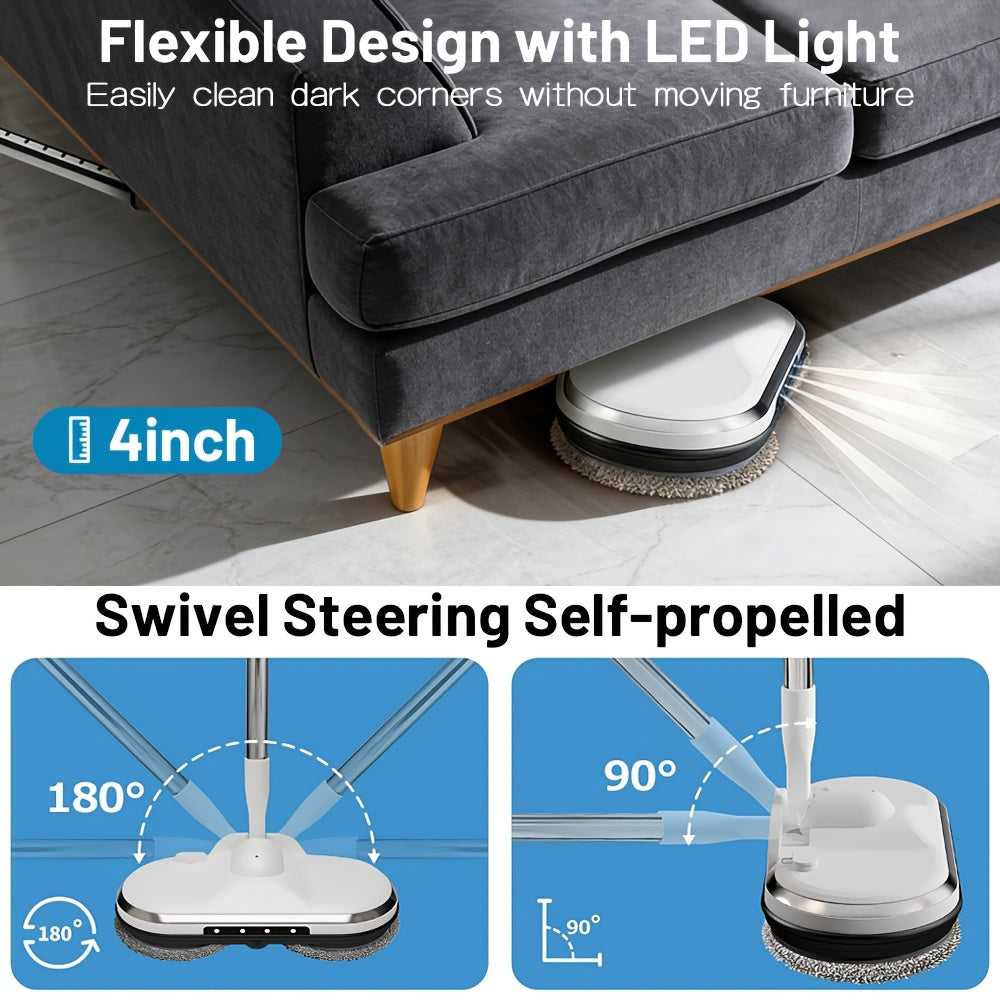 Cordless Electric Mop, Electric Spin Mop, Rotating Electric Mop With LED Front Light, 37.4in-48.4in Telescopic, 6.2oz Water Tank, 60-minute Battery Life, Powerful Rotating Mop, Automatic Spray Function, Home Cleaning Assistant, For Hardwood Floors