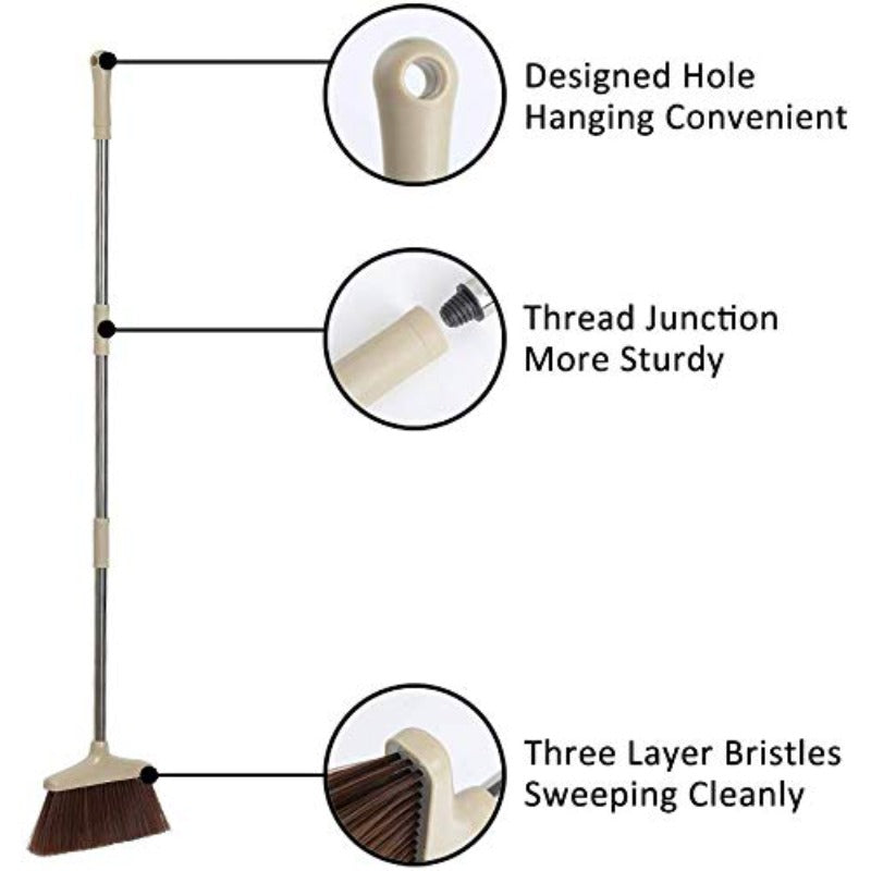 Sturdy Broom And Dustpan Combination Featuring a 48-Inch Handle And an Upright Broom Design - 10-Inch Sweeping Width, Three-Layer Bristles, And a Locking Dustpan - Suitable for Both Commercial And Residential Use (Made of Plastic And ) in Beige Colo