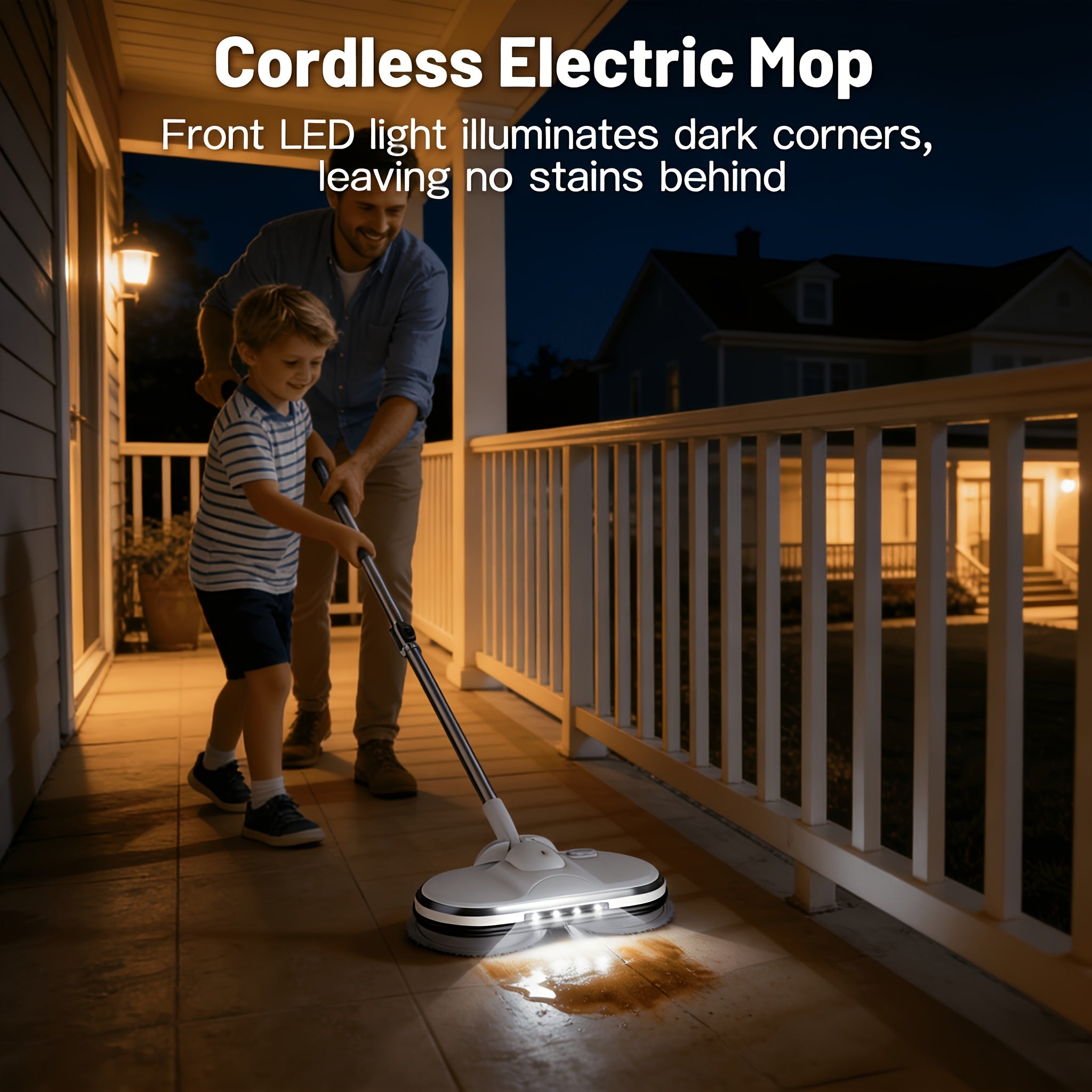 Cordless Electric Mop, Electric Spin Mop, Rotating Electric Mop With LED Front Light, 37.4in-48.4in Telescopic, 6.2oz Water Tank, 60-minute Battery Life, Powerful Rotating Mop, Automatic Spray Function, Home Cleaning Assistant, For Hardwood Floors