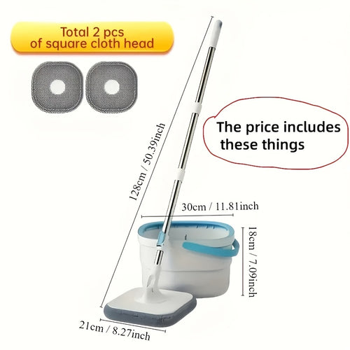 1 set S820 Spin Mop and Bucket Set with 2 Reusable Mop Pads for Home and Office Hand-Free Mop System in Plastic for Boat, Living Room, Bedroom, Kitchen, Bathroom and Floor Cleaning - No Electricity Needed