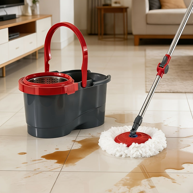 Adjustable Spin Mop & Bucket Set Detachable Rotating Mop with Hands-Free Wringing, Dual Microfiber Heads, Telescopic Handle, Dual-Drive Centrifugal Bucket for Easy Wash & Dry, Wet\u002FDry Use for Kitchen, Bathroom, Living Room, Bedroom, Office
