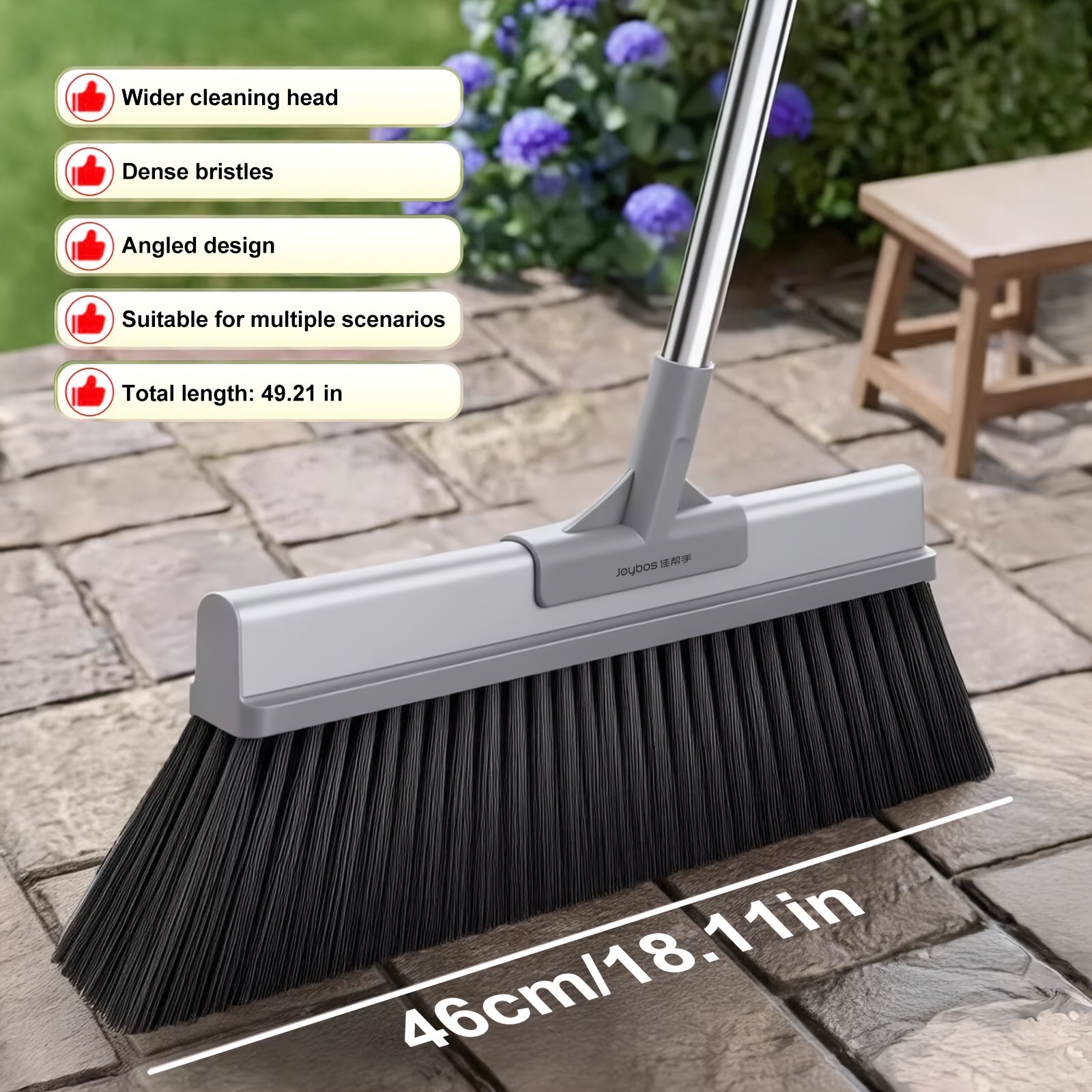 Heavy Duty Long Handle Large Broom- Stiff Bristles Effectively Clean up Brooms and Debris, Durable Plastic Design Easily Cleans Interior\u002Ffloor, Great for Yard and Home Use, Broom for Ground
