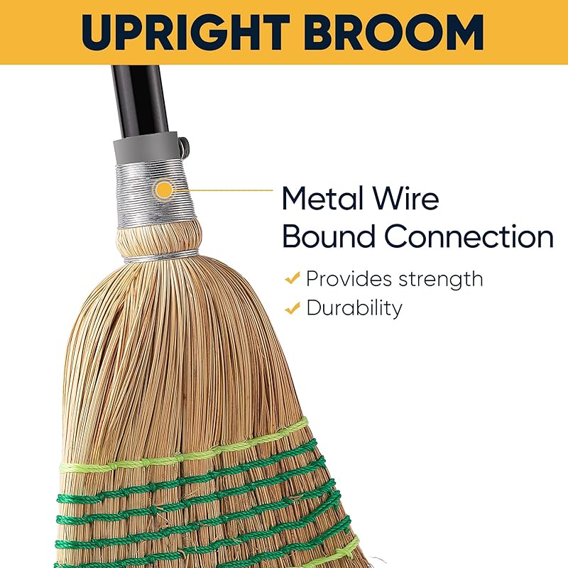 Heavy-Duty Commercial Corn Broom & Dustpan Suitable for Indoor\u002FOutdoor Use with Comb Attachment - Hard Floor Sweeper for Stone Dust, Debris, Leaves - Ideal for Home, Office, Garage, Mall Floors - Broom and Pan Combo