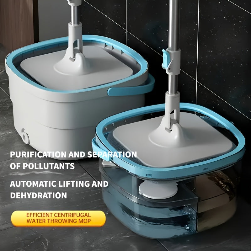 1 set S820 Spin Mop and Bucket Set with 2 Reusable Mop Pads for Home and Office Hand-Free Mop System in Plastic for Boat, Living Room, Bedroom, Kitchen, Bathroom and Floor Cleaning - No Electricity Needed