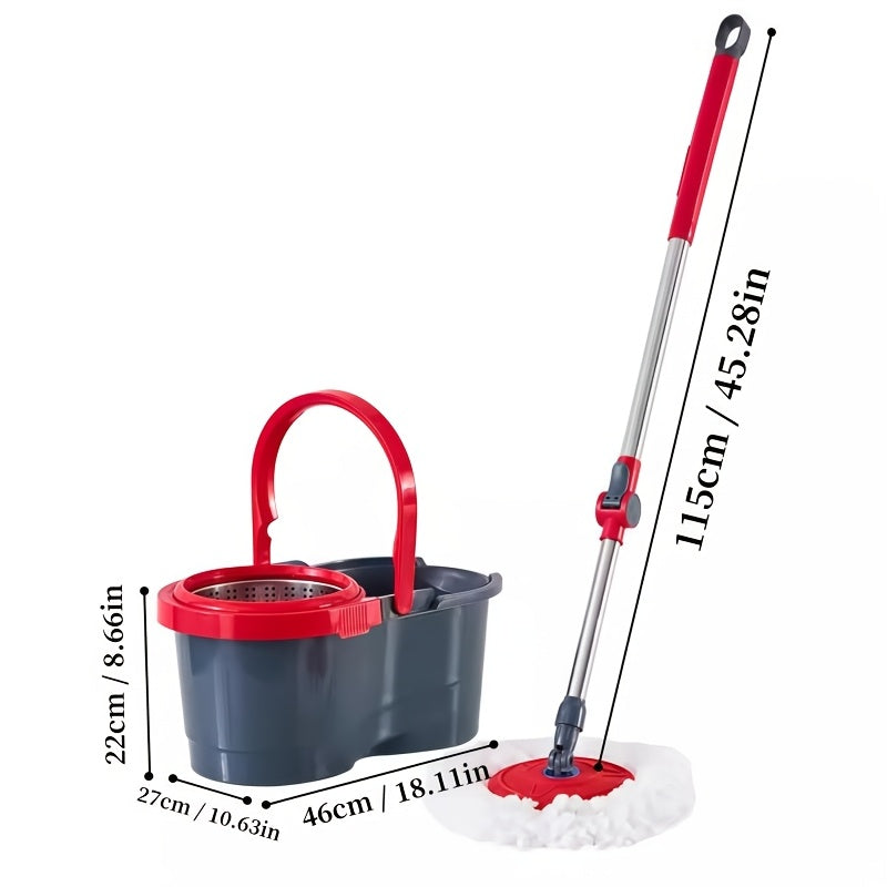 Adjustable Spin Mop & Bucket Set Detachable Rotating Mop with Hands-Free Wringing, Dual Microfiber Heads, Telescopic Handle, Dual-Drive Centrifugal Bucket for Easy Wash & Dry, Wet\u002FDry Use for Kitchen, Bathroom, Living Room, Bedroom, Office