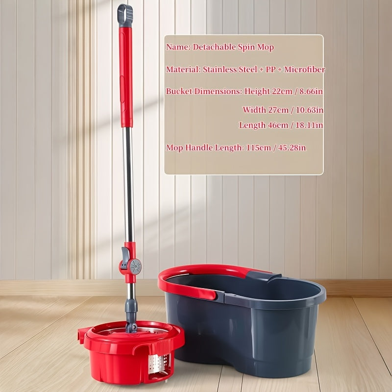 Adjustable Spin Mop & Bucket Set Detachable Rotating Mop with Hands-Free Wringing, Dual Microfiber Heads, Telescopic Handle, Dual-Drive Centrifugal Bucket for Easy Wash & Dry, Wet\u002FDry Use for Kitchen, Bathroom, Living Room, Bedroom, Office