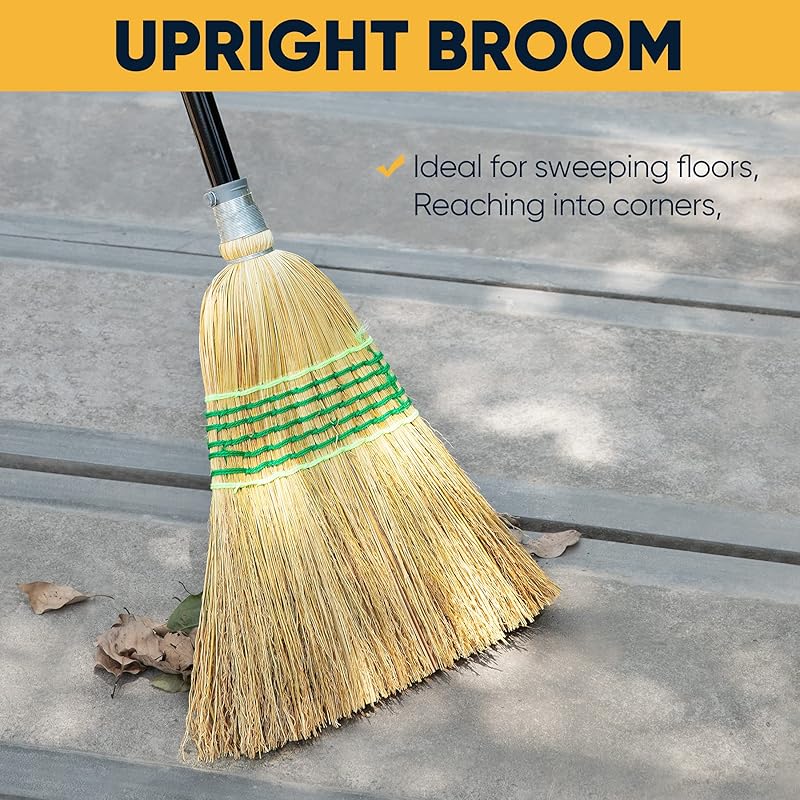 Heavy-Duty Commercial Corn Broom & Dustpan Suitable for Indoor\u002FOutdoor Use with Comb Attachment - Hard Floor Sweeper for Stone Dust, Debris, Leaves - Ideal for Home, Office, Garage, Mall Floors - Broom and Pan Combo