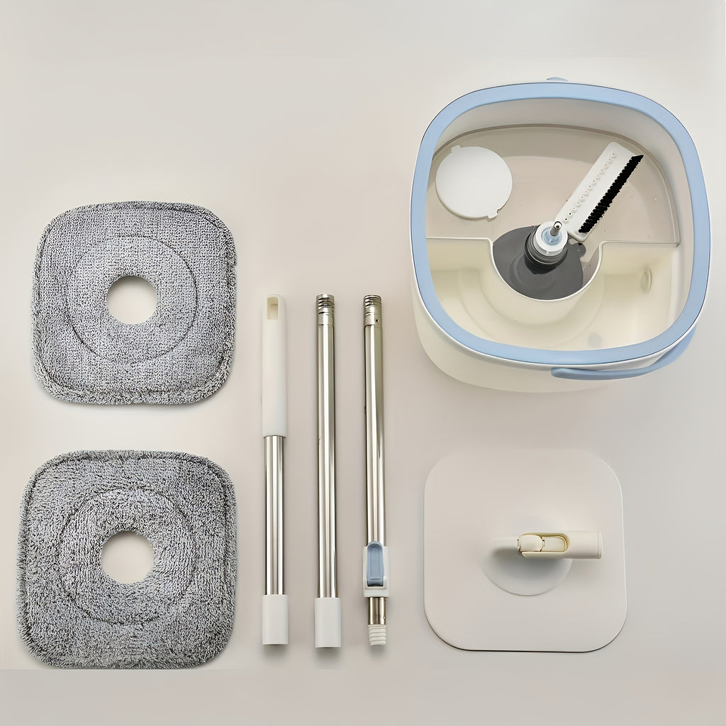 1 set S820 Spin Mop and Bucket Set with 2 Reusable Mop Pads for Home and Office Hand-Free Mop System in Plastic for Boat, Living Room, Bedroom, Kitchen, Bathroom and Floor Cleaning - No Electricity Needed