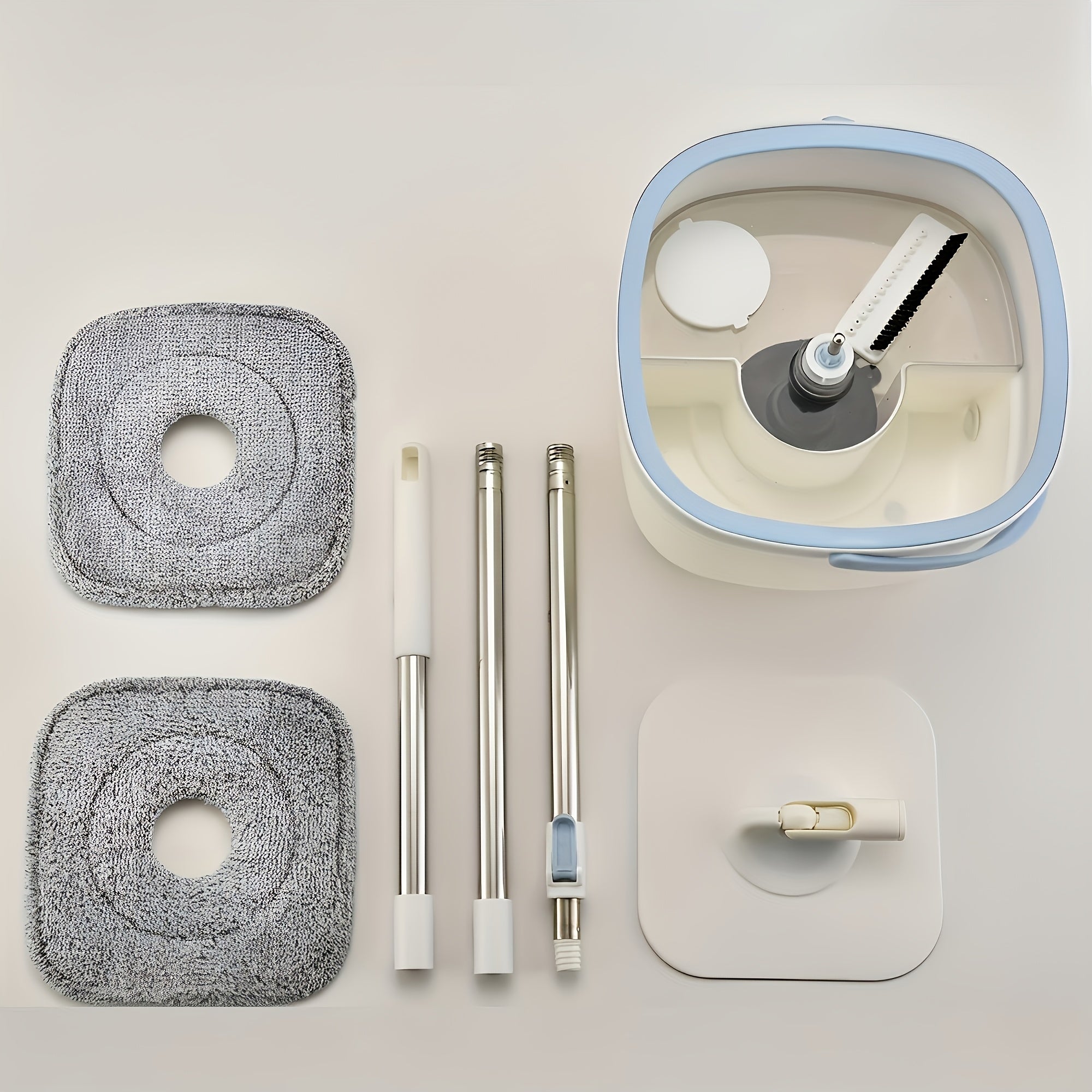 1 set S820 Spin Mop and Bucket Set with 2 Reusable Mop Pads for Home and Office Hand-Free Mop System in Plastic for Boat, Living Room, Bedroom, Kitchen, Bathroom and Floor Cleaning - No Electricity Needed