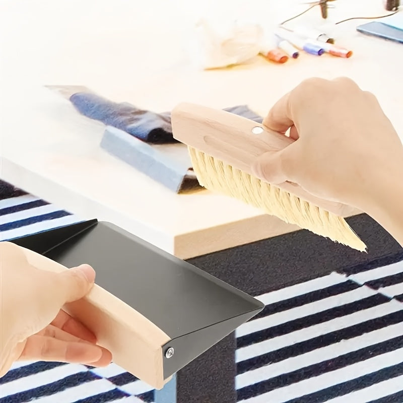 Mini Broom and Dustpan Set - Portable Handheld Sweeping Brush with Wooden Handle, Suitable for Pet Hair, Desktops, Furniture, and Travel Cleaning, Portable Desktop Cleaning Brush | Desktop Broom and Dustpan Set | Compact Broom | Creative Cleaning
